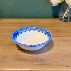Vintage Trend Craft Blue Spongeware Rim Bowl Small Ceramic Dish Cottage